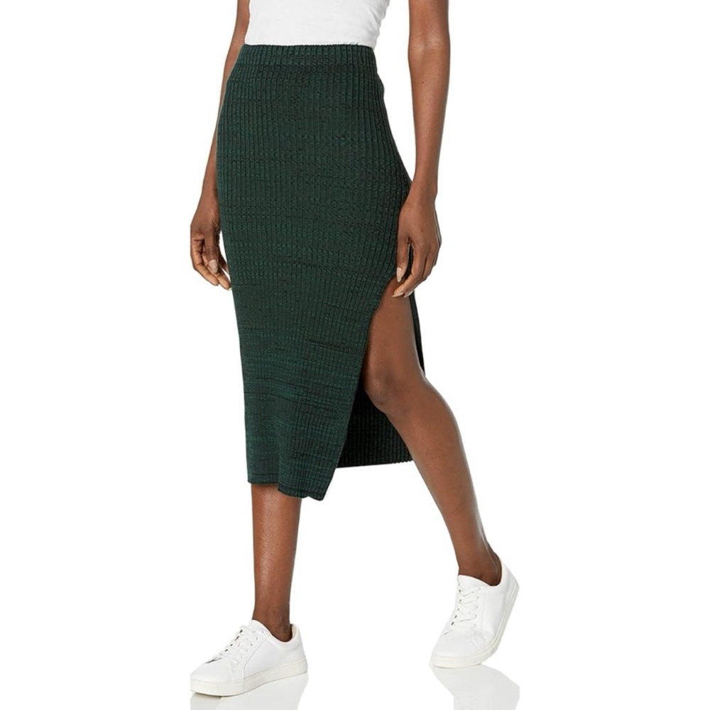 Monrow Cosmo Rib Sweater Midi Skirt Pull On Stretchy Deep Forest Green Medium